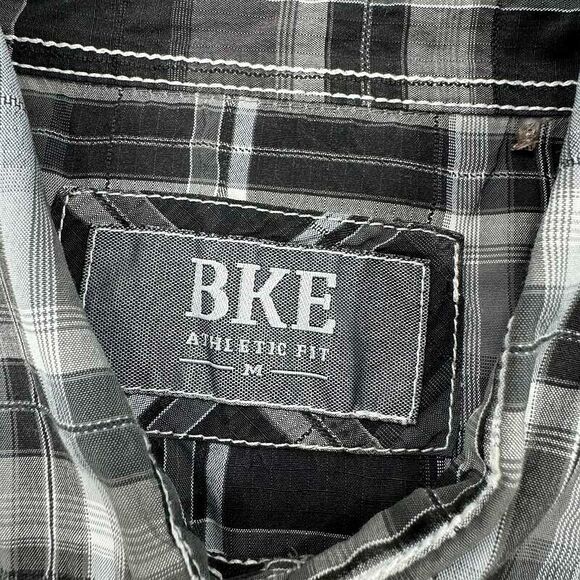 BKE Pearl Snap Shirt M Athletic Fit Plaid Short Sleeve Western Mens Gray - Picture 3 of 7